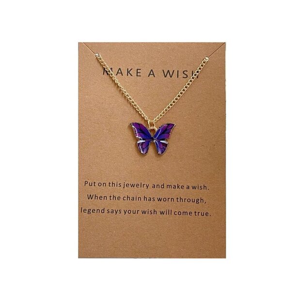 ❤️3/$10❤️Make a Wish Dainty Butterfly Necklaces with Message Cards - Purple - Picture 2 of 14